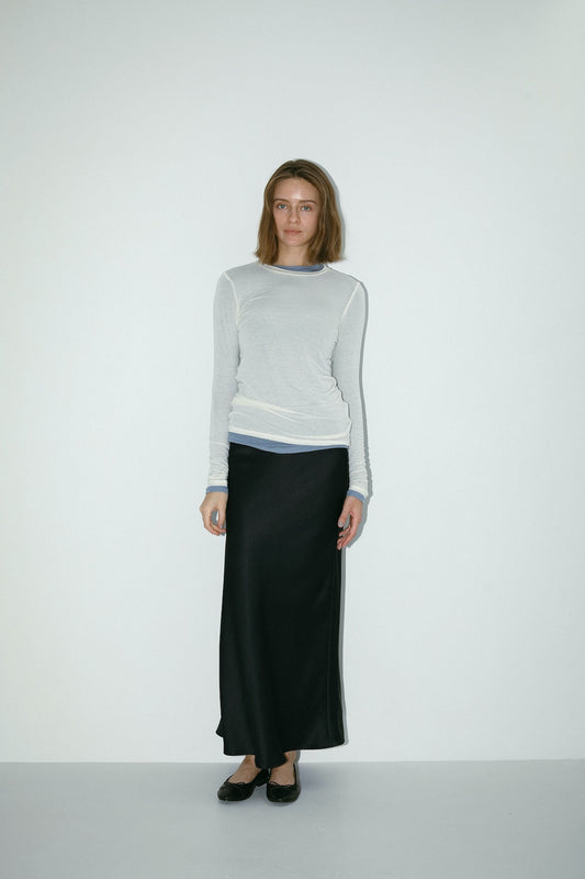 REiL BIAS CUT SATIN SKIRT / NAVY