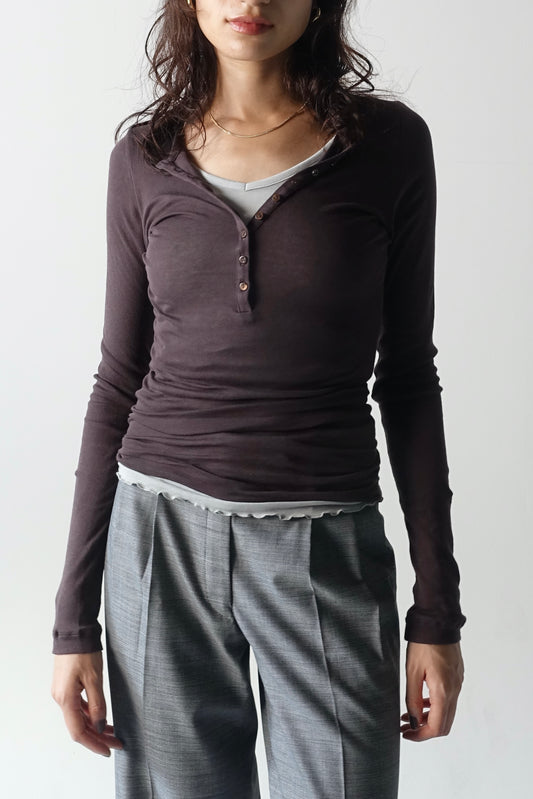 seamless basic  COTTON HENLEY NECK TOP