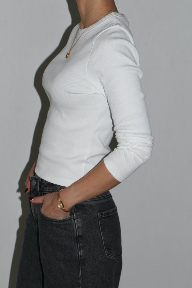 JAN N JUNE RIB LONGSLEEVE MURI - WHITE